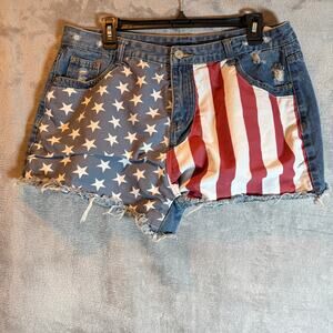 2K patriotic American flag denim shorts distressed festival USA core XXL
